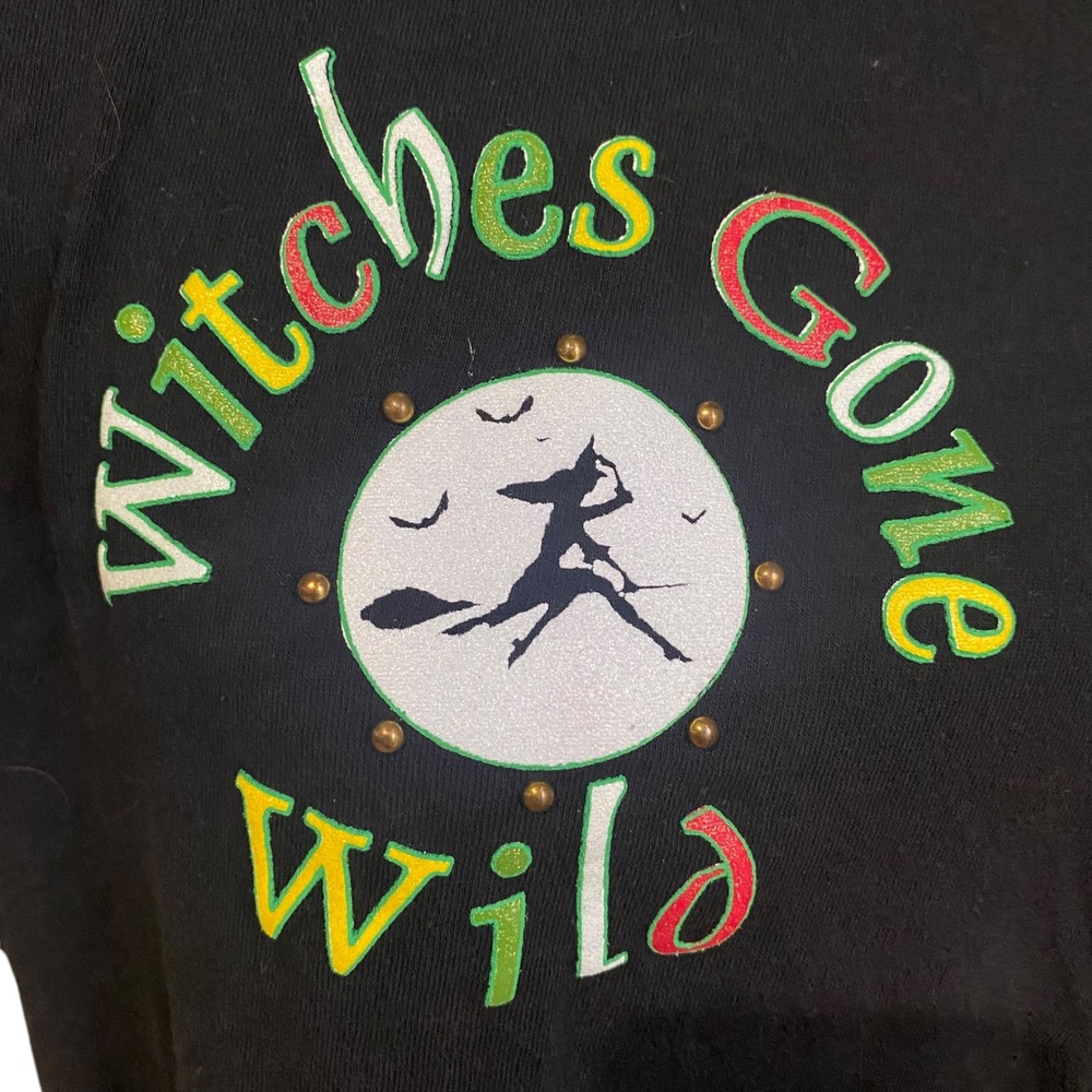 Pro Weight Witches Gone Wild Halloween Graphic T-Shirt Black Large Glitter Studs
